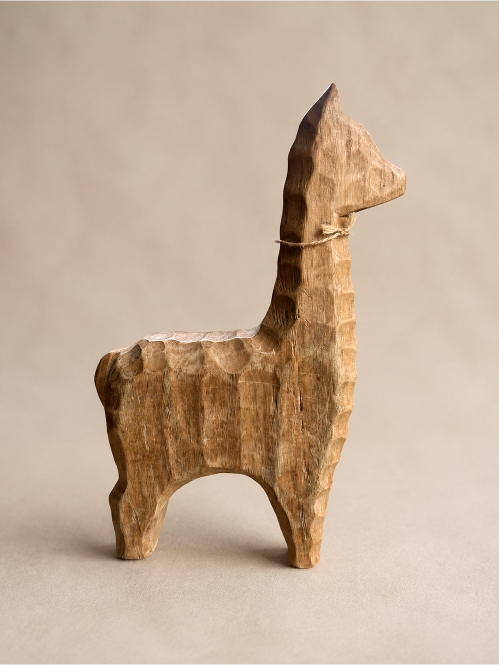 Hand Carved Wooden Llama Alpaca Figurine Rustic Folk Art Boho Sculpture 10in